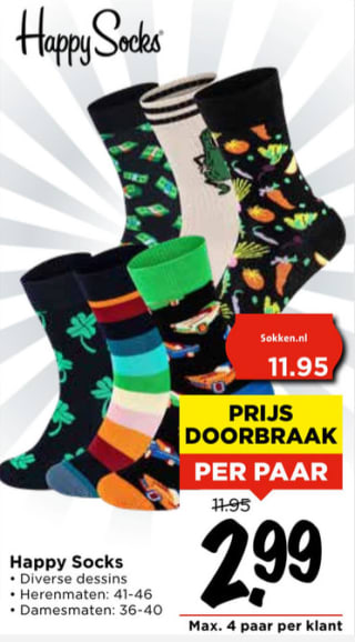 Happy Socks voor €2,99 bij Vomar