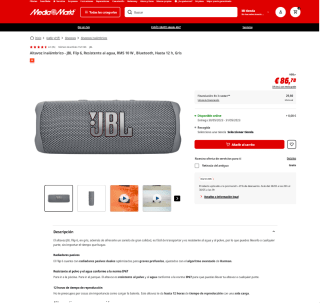 Altavoz inalámbrico JBL Flip 6 Resistente al agua, RMS 10W Bluetooth por 86,78€