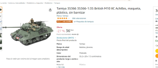 Maqueta Tamiya de tanque de guerra británico M10 IIC Achilles por 36.70Ç