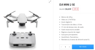 Dron DJI MINI 2 SE por $6,639 en DJI Store México