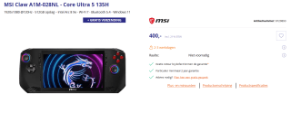 MSI Claw A1M Intel Core Ultra 5 135H 512GB voor €400 bij Azerty