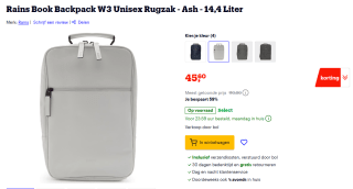 Rains Book Backpack W3 Unisex Rugzak 14,4 L voor €45,60 bij Bol