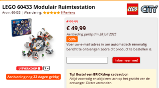 Lego Modulair ruimtestation (60433) voor €49,99 bij Brickshop