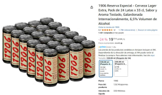 1906 Reserva Especial Cerveza Lager Extra, Pack de 24 Latas x 33 cl por 19,15€