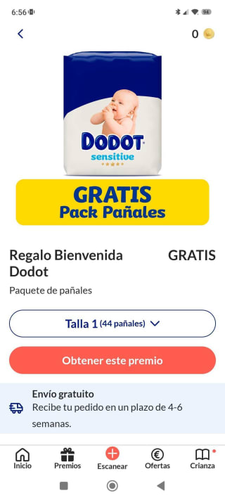 Gratis paquete pañales Dodot con 58 pañales