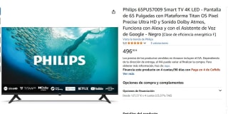 Smart TV 4K LED pantalla 65" Philips 65PUS7009 por 496,90€