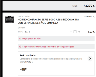 Horno AEG KEE542260M inox Serie 8000 AssistedCooking por 420,30€