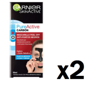 2 Unidades de GARNIER Skin Active PureActive - Mascarilla Negra Peel Off con Carbón y Ácido Salicílico Anti Puntos Negros, Espinillas y Poros de la Nariz, 50 ml por 7.21€