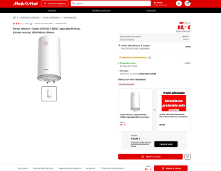 Termo eléctrico Otsein OHTC50, 1500W 50 litros Circular vertical 385x760mm Blanco por solo 99€