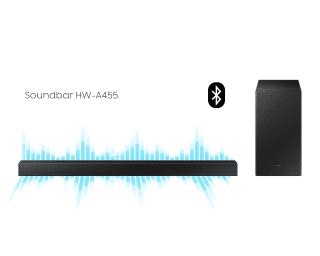 Soundbar HW-A455 e subwoofer da Samsung na cor preta - R$ 799,20
