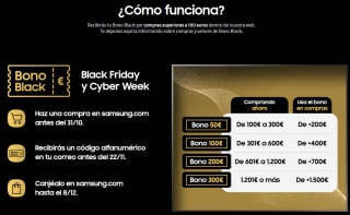 Hasta 300€ en bonus en tus compras en Samsung durante el Black Friday