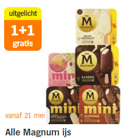 Alle Magnum ijs 1+1 gratis bij de AH
