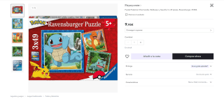 Puzzle Pokémon Charmander, Bulbasaur y Squirtle 3 x 49 piezas, marca Ravensburger + goma para el cabello por 7,68€