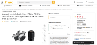 Appareil photo hybride Nikon Z FC + Z DX 16-50mm f/3.5-6.3 Vintage Silver + Z DX 50-250mm f/4.5-6.3 VR à 1479€