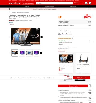 Tv MiniLed 55" Hisense 144Hz Full Array 55U7KQ por solo 396,65€