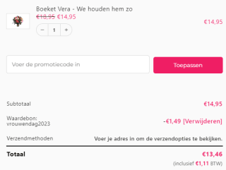 10% korting op het gehele assortiment van Uwbloemenman