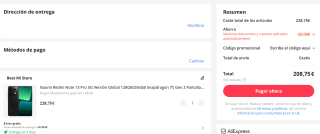 Xiaomi Redmi Note 13 Pro 5G NFC Versión Global 8GB+128GB Por 208,75€