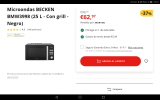 Microondas Becken BMW3998 de 25 Litros Con grill por 62,97€