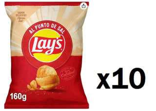 10 Bolsas de Lay'S Patatas Fritas Al Punto de Sal 160g por 9.25€