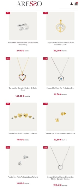 Hasta -70% en Joyerías Aresso.