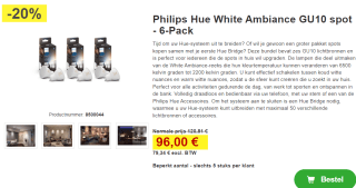 Combideal Philips Hue 6x GU10 Warm wit licht voor €96 bij Proshop