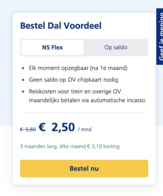 Dal Voordeel 3 maanden voor 2,50 euro per maand