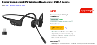 Shokz OpenComm 2 UC + USB-A Dongle voor €169 bij Bol.