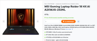 MSI Gaming Laptop Raider 18 HX AI A2XWJG-232NL voor €4.779 bij Uwgamespecialist