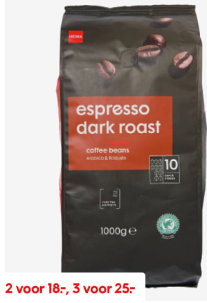 Stapelkorting op Hema koffiebonen 3 pakken voor €25