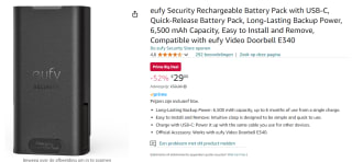 eufy Security Rechargeable Battery Pack voor €29 met Amazon Prime