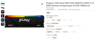 Kingston Fury Beast RGB KF426C16BB2A/32 DDR4 RAM module voor €48,50