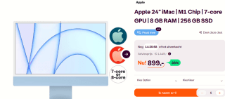 Apple 24" iMac 7-core GPU 8 GB RAM 256 GB SSD voor 899 bij Ibood