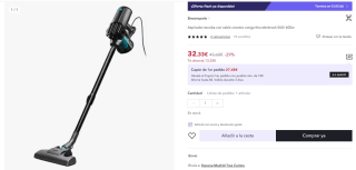 Aspirador escoba con cable marca cecotec conga thunderbrush 560/ 600w por 32,33€ (Cuenta nueva por 20.33€)