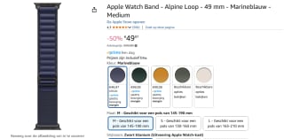 APPLE 49mm Alpine Loop Large Armband Navy voor €49,97 bij Amazon