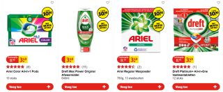 Gratis wasstraatpas bij aankoop van 3x Ariel, Lenor of Dreft voor 10,- bij Kruidvat