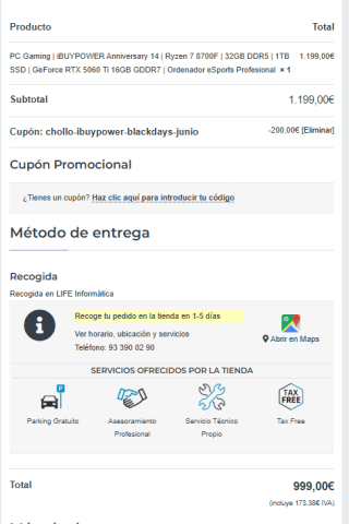 PC Gaming RTX 5060 Ti 16GB, Ryzen 7 8700F, 32GB DDR5 6000MHZ, 1TB SSD 6000MHZ por 999€