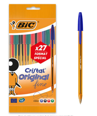 3x2 BIC Cristal Original Fine - Bolígrafos punta fina (0.8 mm), Blíster de 20+7 unidades, Colores Surtidos