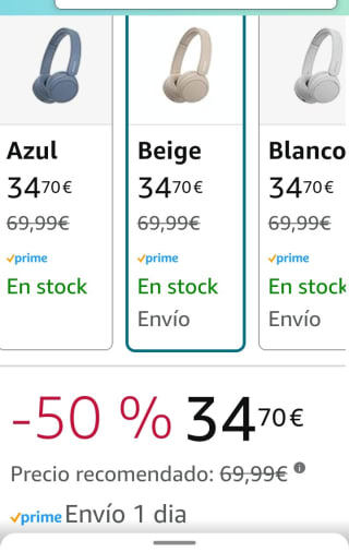 Sony WH-CH520 Auriculares Inalámbricos por 34,70€.