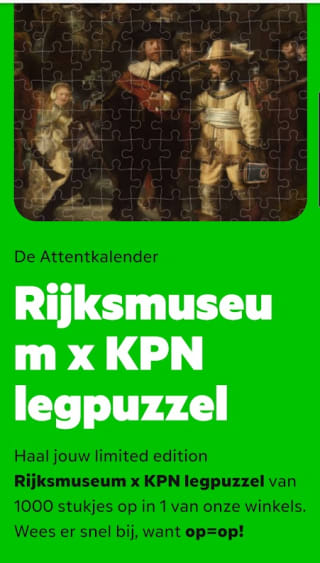 Limited edition Rijksmuseum X KPN legpuzzel gratis via de KPN app