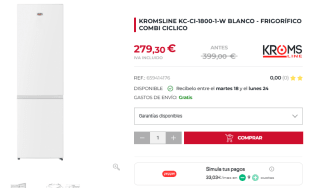 KROMSLINE KC-CI-1800-1-W BLANCO Frigorífico Combi CICLICO por 279,30€