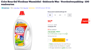 Witte Reus Vloeibaar Wasmiddel Color Reus 100 wasbeurten 4,5 liter voor €11,39 bij Bol