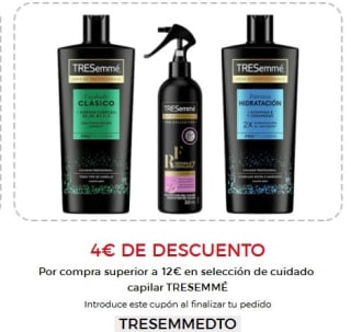 4€ dto Por compra superior a 12€ en selección de cuidado capilar TRESEMMÉ