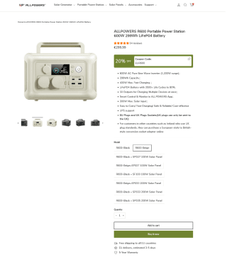 Central eléctrica portátil ALLPOWERS R600 600W por 239,99€