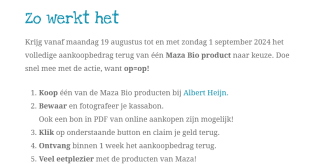 100% cashback op één Maza Bio product