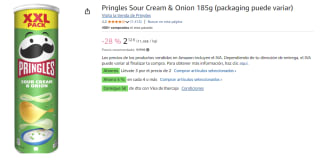 6 Botes de Aperitivo de patata Cream & Onion Pringles 185gr por 7.58€