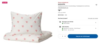 BARNDRÖM Dekbedovertrek en kussensloop, hartjespatroon wit/roze, voor €9,99 bij de ikea