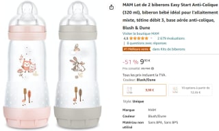 Lot de 2 biberons Mam Easy Start Anti-Colique à 9,90€