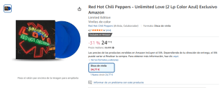 Red Hot Chili Peppers - Unlimited Love (2 Lp Color Azul) Exclusivo Amazon por 24,35€