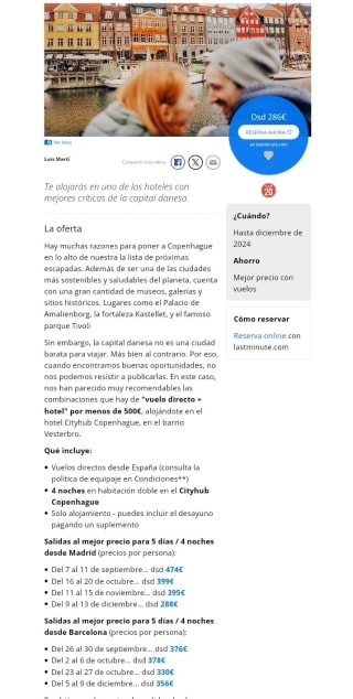 Copenhague 5 días con Vuelos desde 288€.