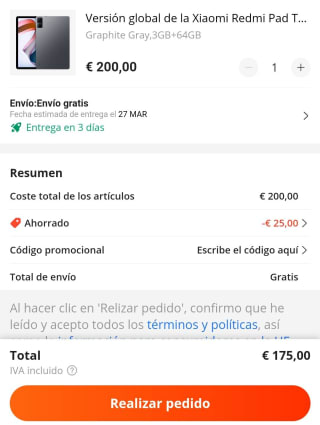 Xiaomi Redmi Pad Tablet de 10,61 pulgadas con 3GB/64GB por 175€